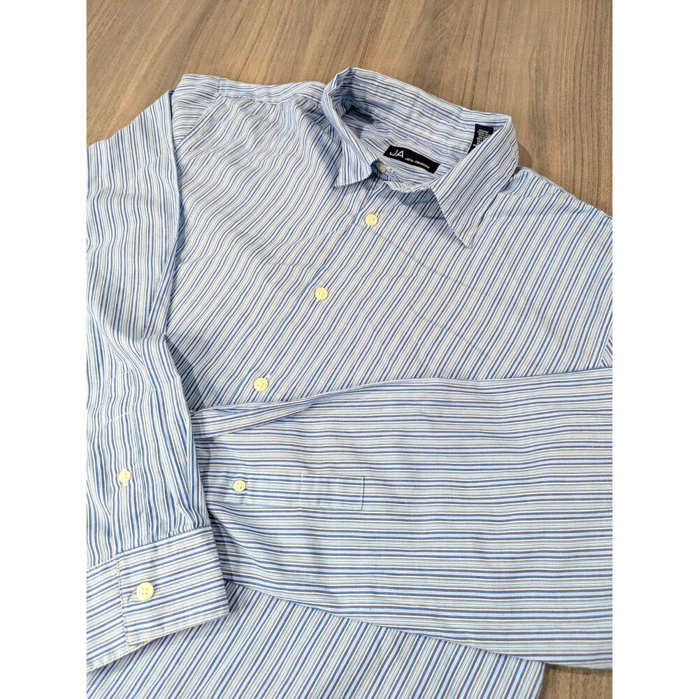 John Ashford Mens Striped Long Sleeve Dress Shirt Blue White XL 34/35